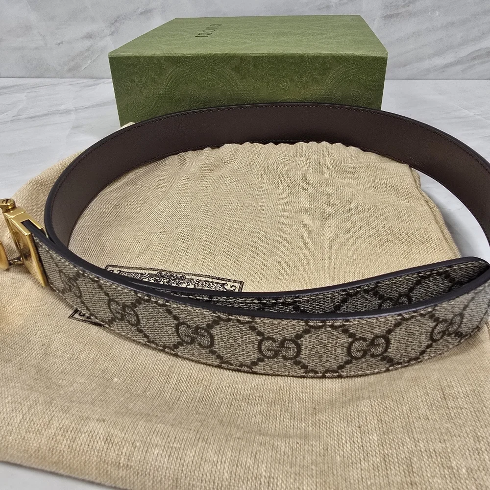 Gucci GG Supreme Brown Canvas Leather Belt - Reversible - Picture 4 of 9